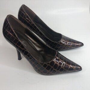 Charlotte Russe Womens Stilettos Size 7 Faux Alligator Heels Brown *Minor Flaws*